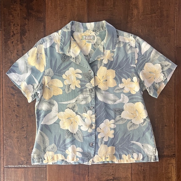 Tommy Bahama Silk Floral Shirt - Cream and Green - Picture 1 of 3